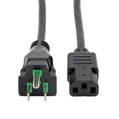Eaton P006-015-HG10 Hospital-Grade Power Cord, NEMA 5-15P to C13 - Green Dot, 10A, 125V, 18 AWG, 15 ft. (4.57 m), Black