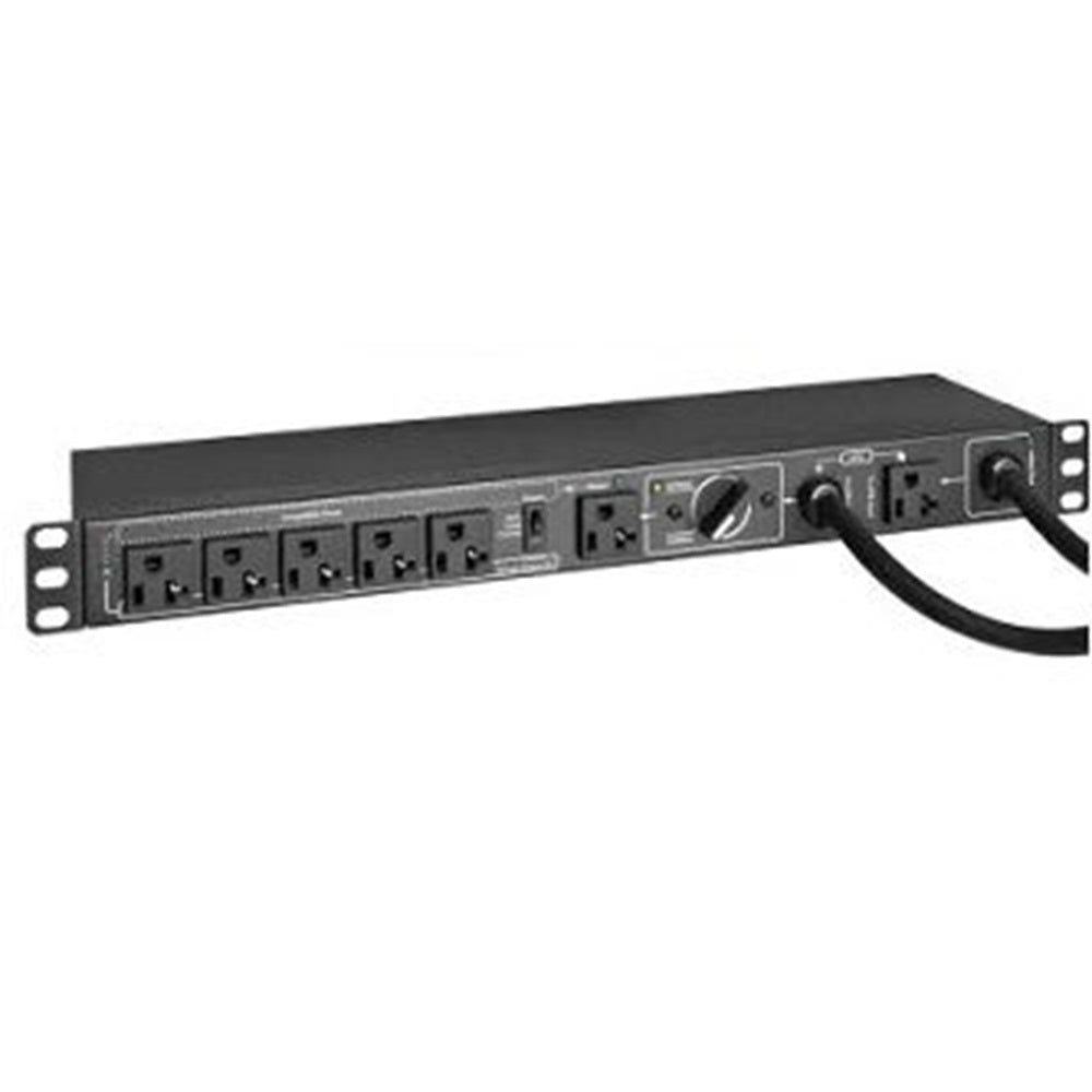 Eaton PDUB201U 100-125V 16A Single-Phase Hot-Swap PDU with Manual Bypass - 6 NEMA 5-20R Outlets, 2 5-20P Inputs, 1U Rack/Wall