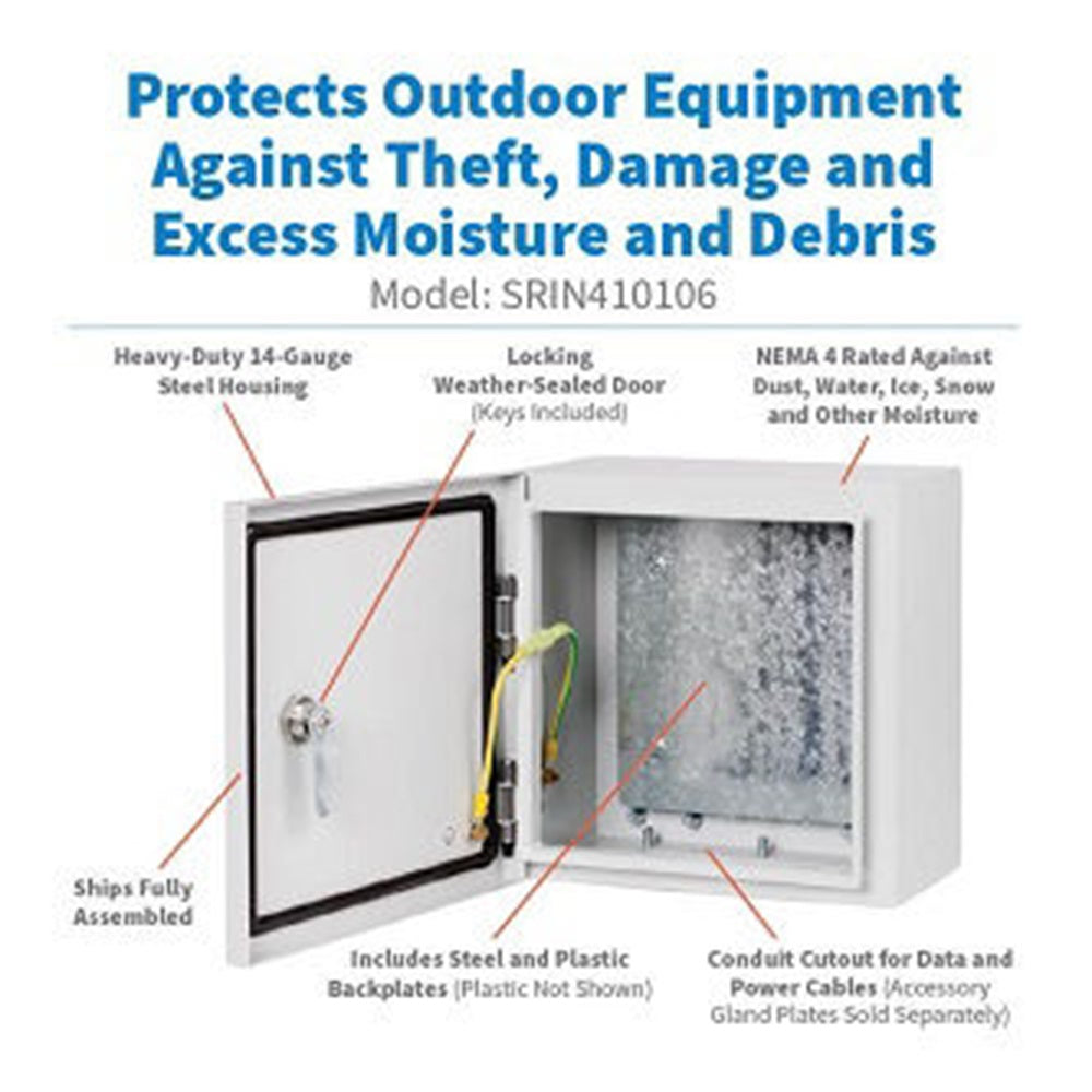 Eaton SRIN410106 SmartRack Outdoor Industrial Enclosure with Lock - NEMA 4, Surface Mount, Metal Construction, 10 x 10 x 6 in.