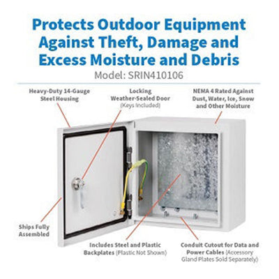 Eaton SRIN410106 SmartRack Outdoor Industrial Enclosure with Lock - NEMA 4, Surface Mount, Metal Construction, 10 x 10 x 6 in.