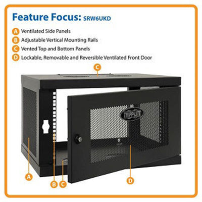 Eaton SRW6UKD SmartRack 6U Low-Profile Switch-Depth Knock-Down Wall-Mount Mini Rack Enclosure