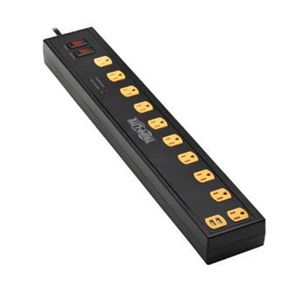 Eaton TLP1010USB Tripp Lite Protect It! 10-Outlet Surge Protector with Swivel Light Bars - 5-15R Outlets, 2 USB Ports, 10 ft.