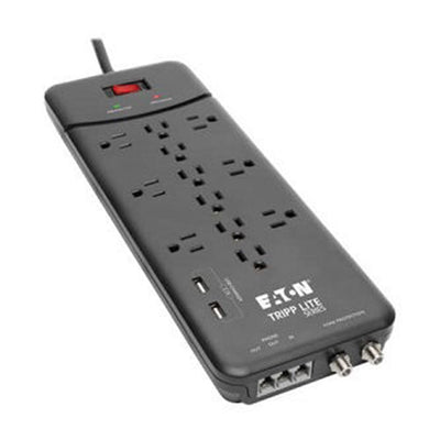 Eaton TLP128TTUSBB Protect It! 12-Outlet Surge Protector, 8 ft. (2.43 m) Cord, 4320 Joules, Tel/Modem/Coax Protection, 2 USB