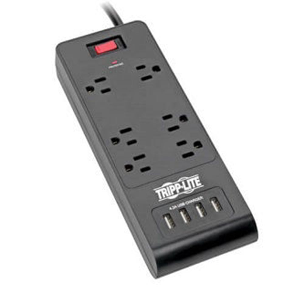 Eaton TLP664USBB 6-Outlet Surge Protector with 4 USB Ports (4.2A Shared) - 6 ft. (1.83 m) Cord, 900 Joules, Black