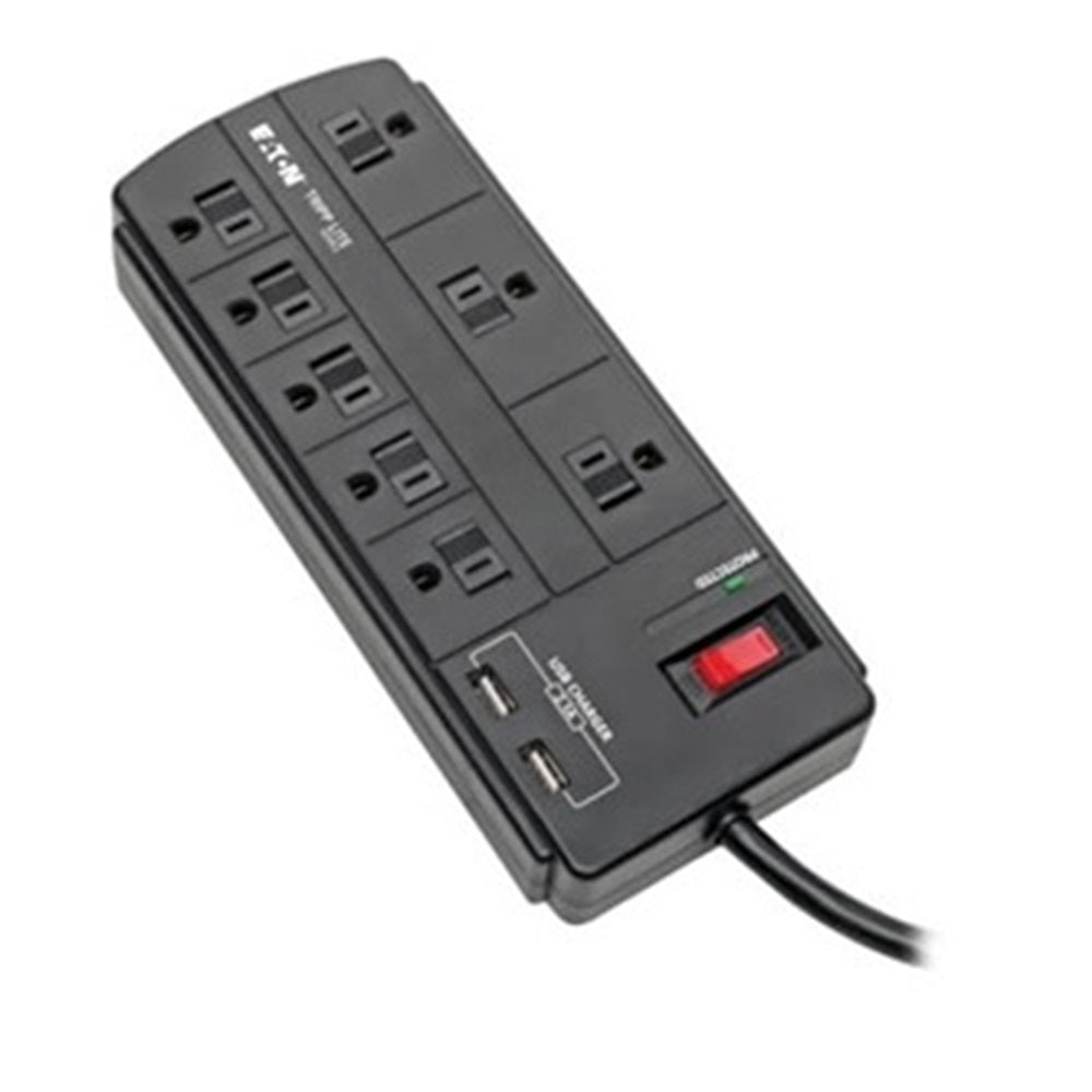 Eaton TLP88USBB 8-Outlet Surge Protector with 2 USB Ports (2.1A Shared) - 8 ft. (2.43 m) Cord, 1200 Joules, Black
