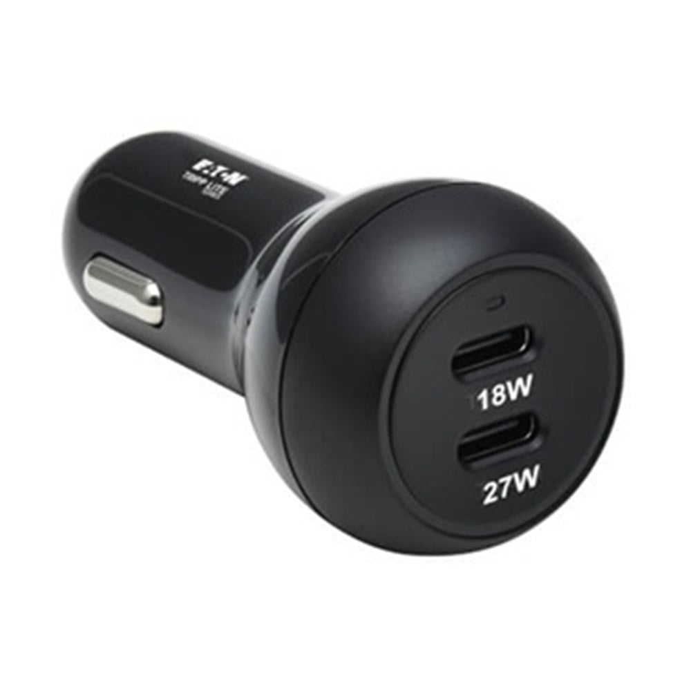 Eaton U280-C02-45W-2B Dual-Port USB-C Car Charger with 45W PD Charging - USB-C (27W), USB-C (18W), Black