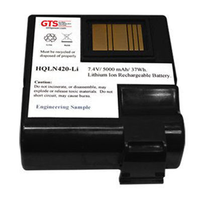 Global Technology Systems HQLN420-LI GTS Replacement battery for Zebra QLN420 printers. 5000 mAH, LiIon, 7.4 volts. OEM Part Number P1050667-016.