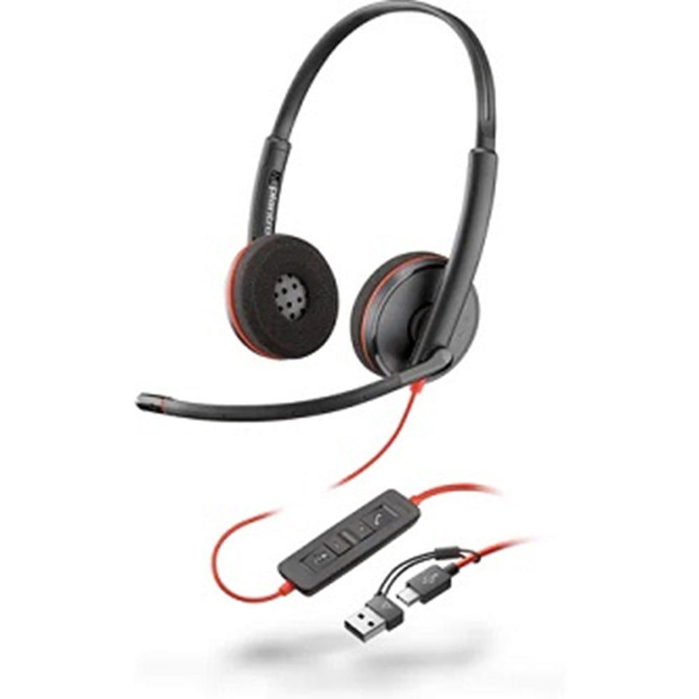HP Poly 8X228AA Poly Blackwire 3220 Stereo USB-C Headset +USB-C/A Adapter