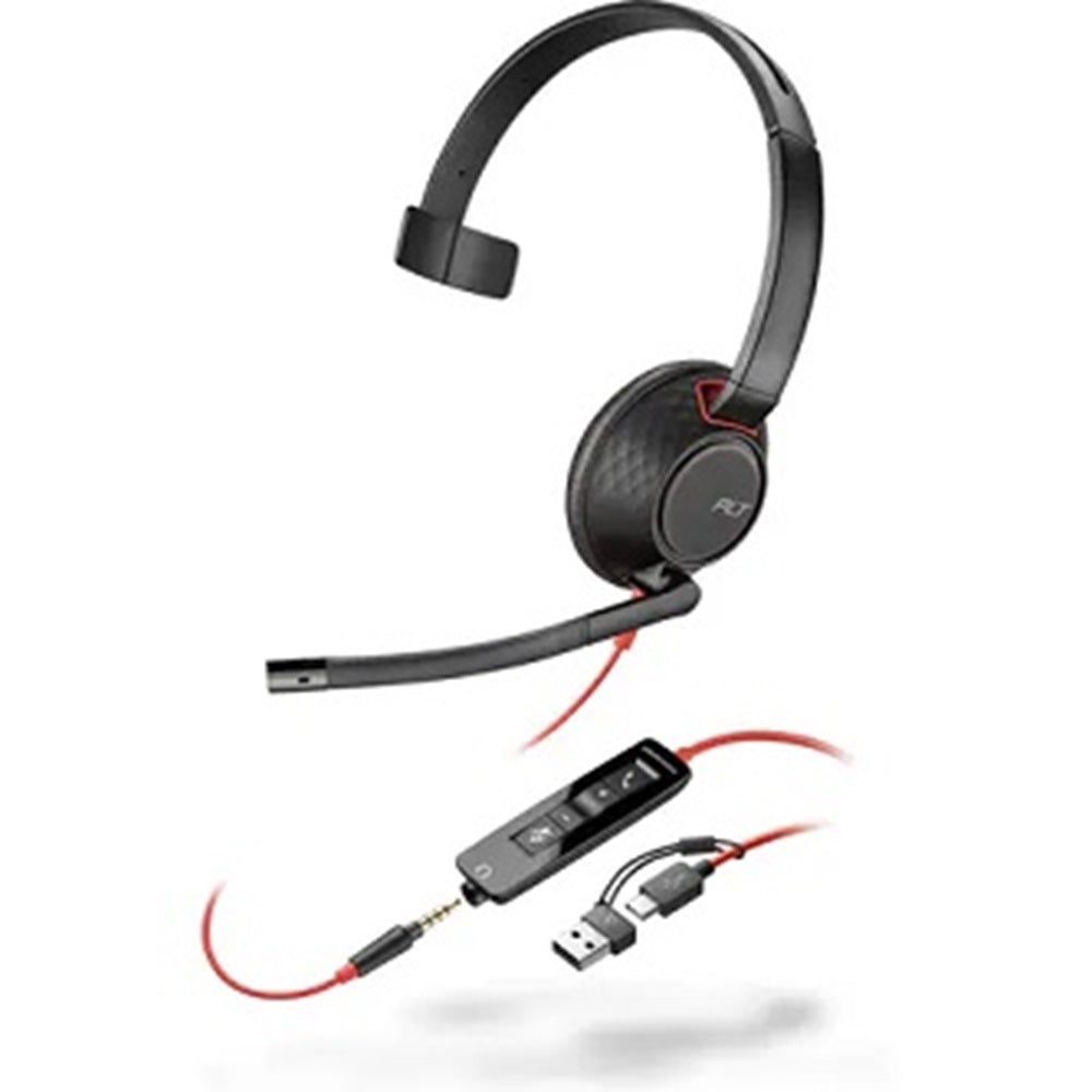 HP Poly 8X230AA Poly Blackwire 5210 Monaural USB-C Headset +3.5mm Plug +USB-C/A Adapter