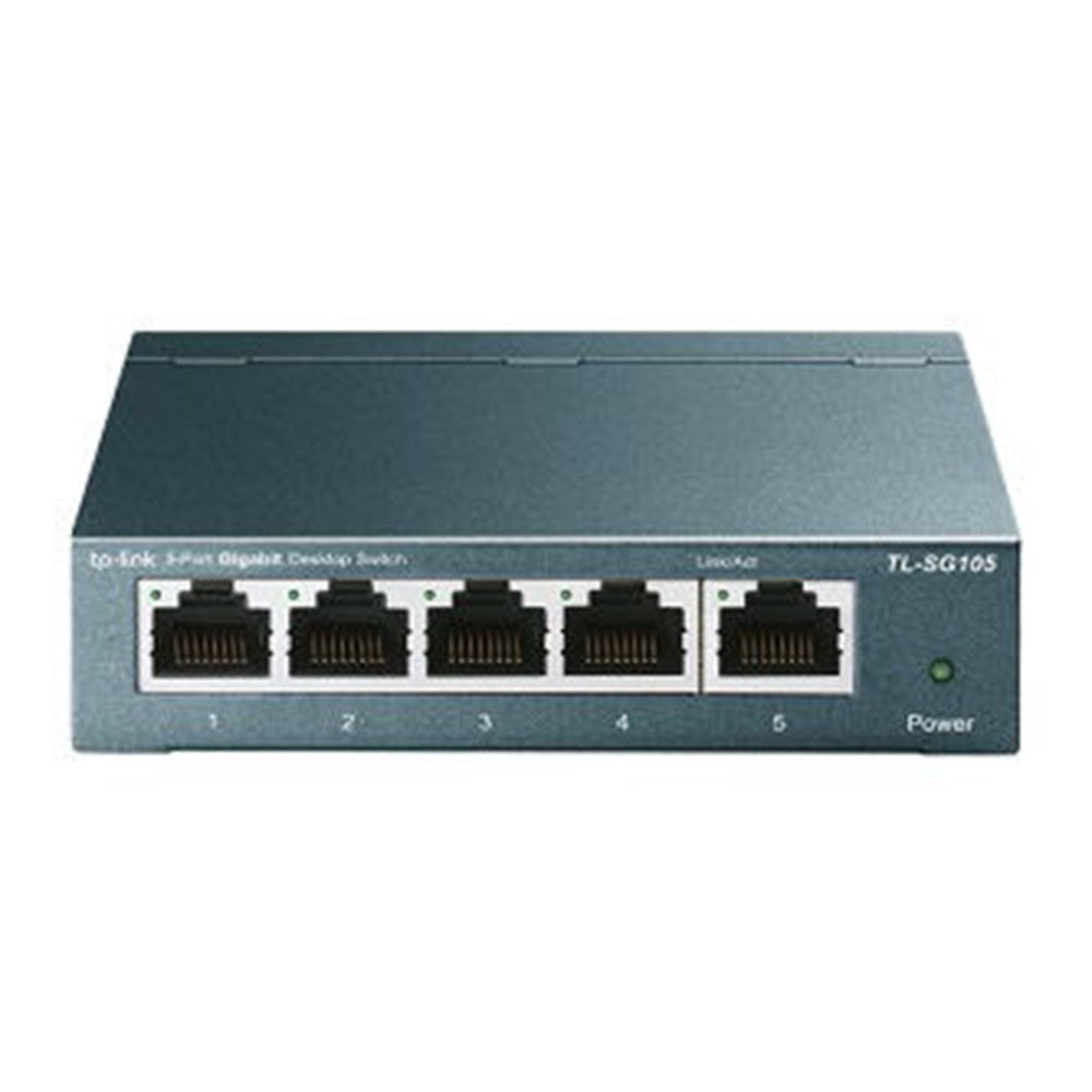 TP-Link TL-SG105 5-port Desktop Gigabit Switch, 5 10/100/1000M RJ45 ports, steel case
