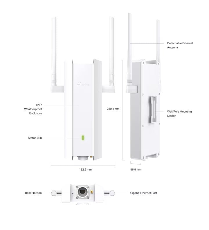 TP-Link EAP625-OUTDOOR HD AX1800 Indoor/Outdoor Dual-Band Wi-Fi 6 Access Point PORT: 1 Gigabit RJ45 Port SPEED: 574Mbps at 2.4 GHz +