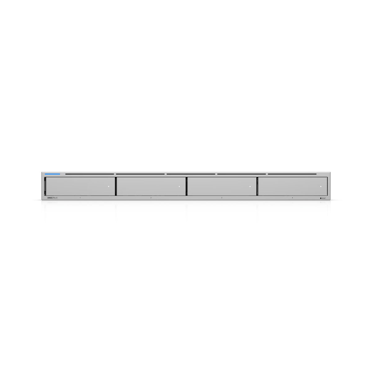 Ubiquiti UNAS-PRO-4 1U rack-mount NAS with (4) 2.5/3.5" HDD bays and (2) M.2 NVMe SSD cache slots, delivering faster access
