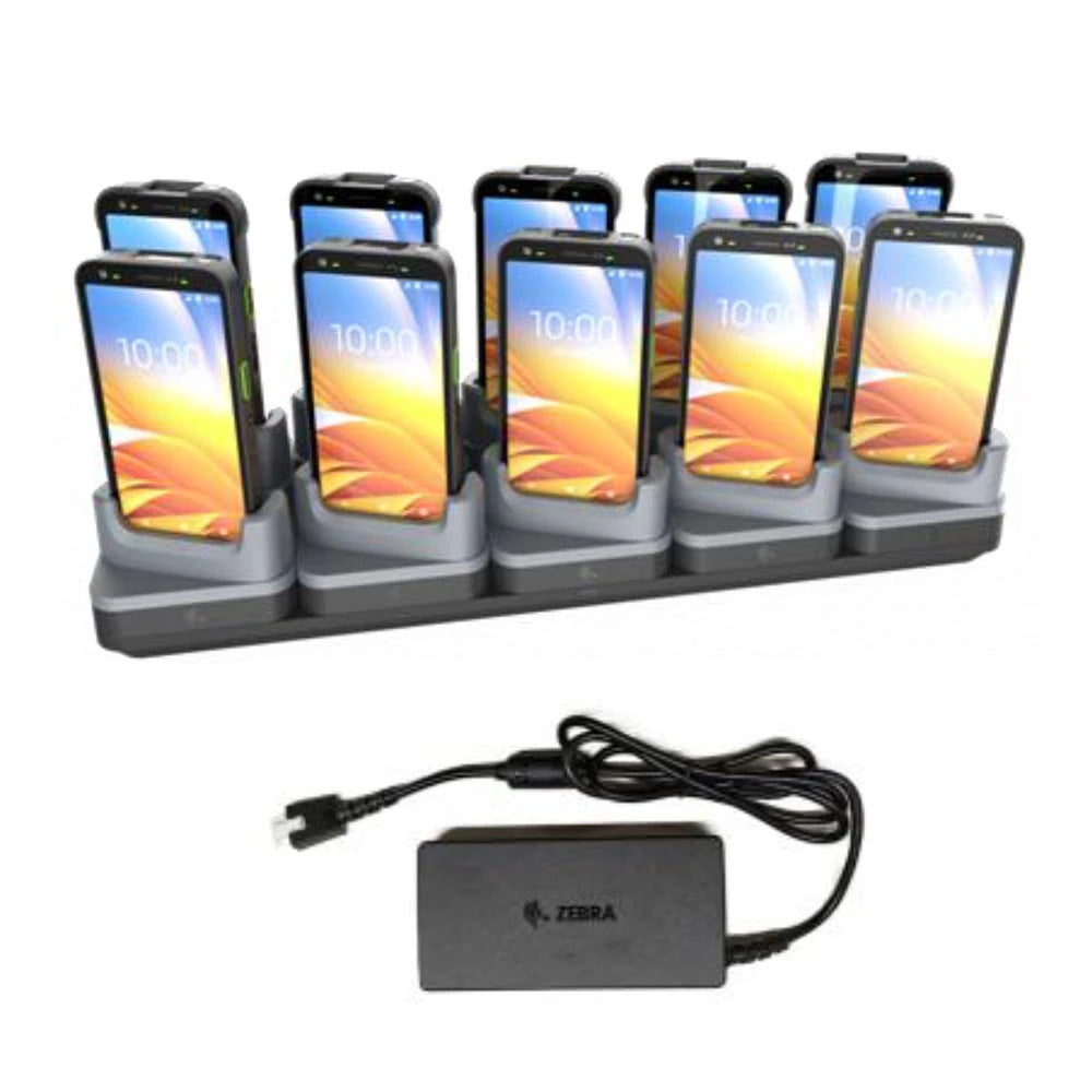 Zebra CRD-TC5AB-5SC10D-1 KIT: Charge-Only ShareCradle kit to charge up to ten TC501 devices WITH exoskeletons. Includes power supply