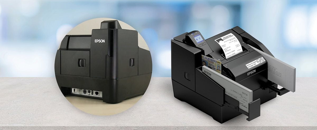 Epson A41CK43031 Network Multifunction Check Scanner with Built-in Thermal Printer, 160DPM, 1 Pocket, without MSR, Black.