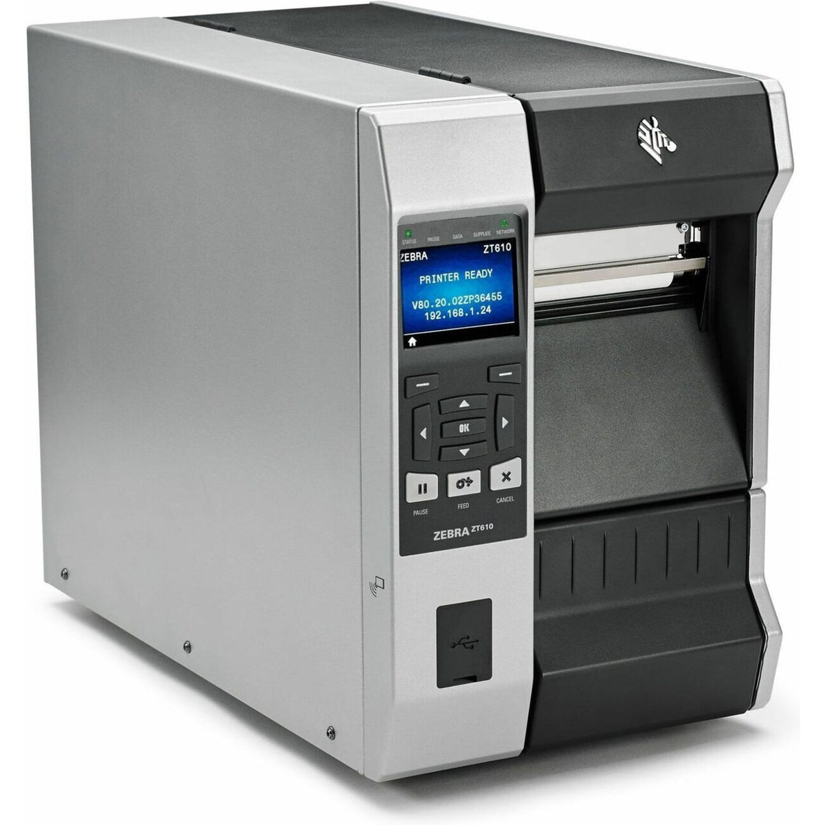 Zebra ZT61042-T010100Z ZT610, 4'', 203 dpi, US Cord, Serial, USB, Gigabit Ethernet, Bluetooth 4.0, USB Host, Tear, Color, ZPL