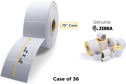 Zebra 10001962 Label, Paper, 3x2in (76.2x50.8mm); DT, Z-Select 4000D, High Performance Coated, All-Temp Adhesive, 0.75in