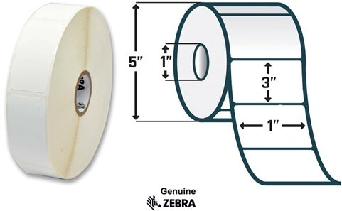 Zebra 10010036 Label, Paper, 1x3in (25.4x76.2mm); DT, Z-Select 4000D, High Performance Coated, All-Temp Adhesive, 1in