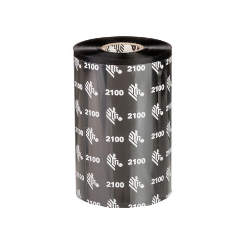 Zebra 02100BK15645 Wax Ribbon, 156mmx450m (6.14inx1476ft), 2100; High Performance, 25mm (1in) core, 12/box