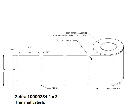 Zebra 10000284 Label, Paper, 4x3in (101.6x76.2mm); TT, Z-Perform 2000T, Value Coated, Permanent Adhesive, 3in (76.2mm) core
