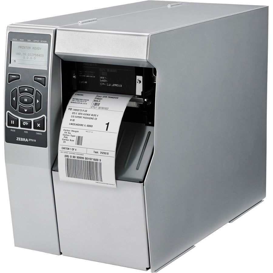 Zebra ZT51043-T010000Z ZT510, 4'', 300 dpi, US Cord, Serial, USB, Gigabit Ethernet, Bluetooth LE, Tear, Mono, ZPL