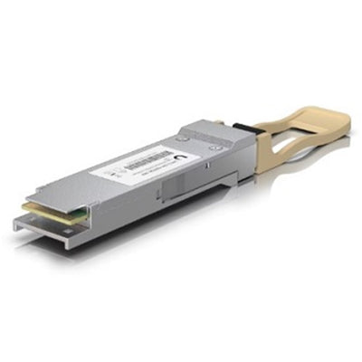Ubiquiti UACC-OM-QSFP28-SR4 QSFP28 transceiver that supports 100G connections up to 100m using multi-mode fiber with an MPO-12 Type B UPC