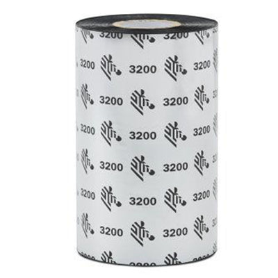 Zebra 03200BK11045 Wax/Resin Ribbon, 110mmx450m (4.33inx1476ft), 3200; High Performance, 25mm (1in) core, 6/box